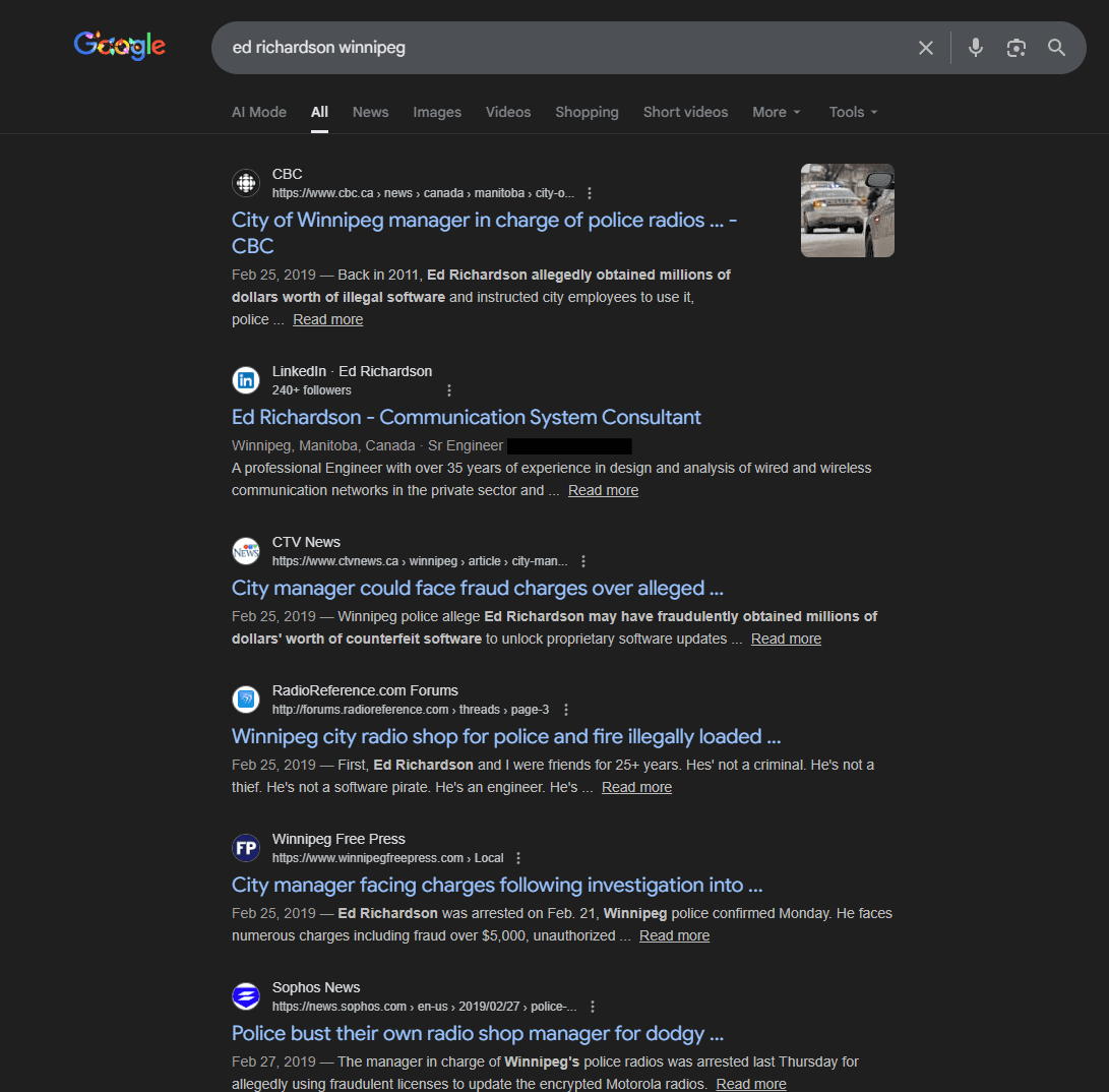 Allegations shown in the top google results for Richardson's name
